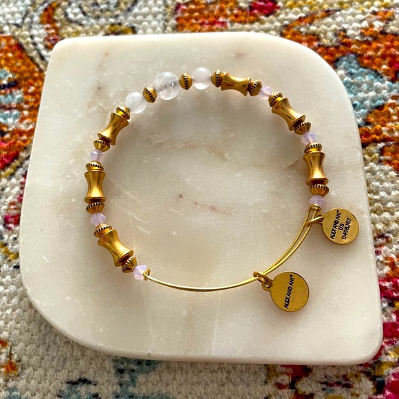 Rare Alex and Ani Light Pink and Clear Swarovski Crystal Bracelet in Gold - Picture 2 of 2